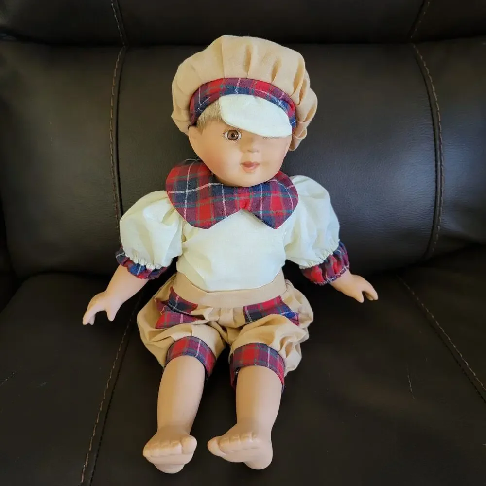 Paper Boy Winking Porcelain Doll Brown Eyes Blonde Hair 16 Inches Collector